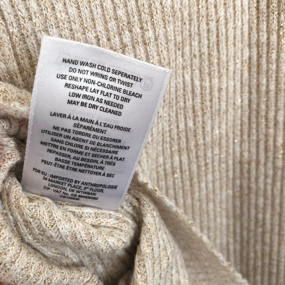 Anthropologie Women's Sweater, Size XS, Tan, Gold Metallic threads - Picture 8 of 8